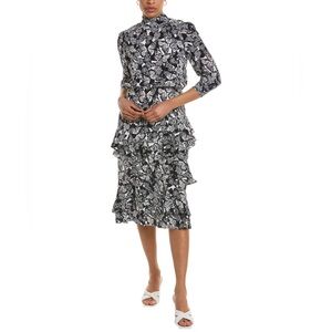 🦋 Tyler Boe Women’s Butterfly Print Silk Ruffle Midi Dress Wedding Guest Boho